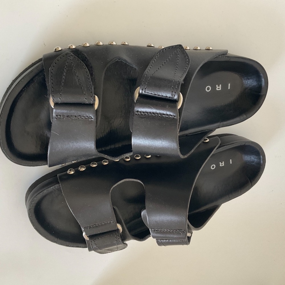 IRO Paris Kondo Mules Studded Leather Slip on Double Strap Sandals New $465 - Picture 2 of 10